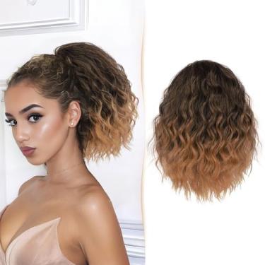 Imagem de Sidaila Extensão De Rabo Cavalo, 8" Cacheado Com Cordão, Extensões Cabelo Curto, Rabos Cavalo Falsos Ondulados, Presilhas, Apliques Para Mulheres - Preto Loiro