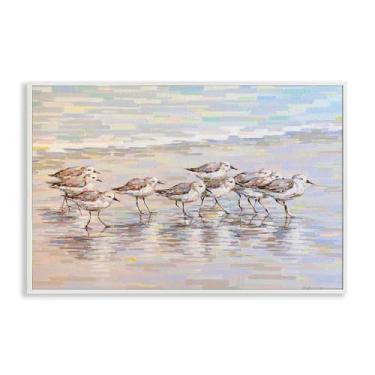Imagem de Stupell Industries Follow Me Sandpiper Painting Design de arte giclée emoldurado branco por Linda Sperruzzi, 76 x 50 cm