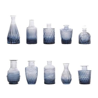 Imagem de Ioensy 10 peças de vasos de vidro para flores, mini vasos fofos para presente de aniversário, decoração portátil para casa, recipientes decorativos para, Azul