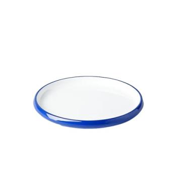 Imagem de Prato de prato frio de porcelana de imitação de melamina circular simples de duas cores estilo nórdico - 20 cm azul e branco duas cores