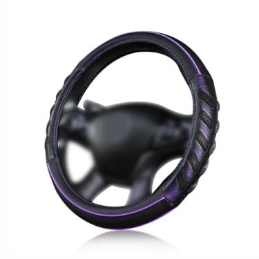 Imagem de Flying Banner Capa de volante para carro, couro sintético, massagem, ajuste universal, furo de favo de mel 3D, antiderrapante, esportivo, 38 cm (roxo preto)