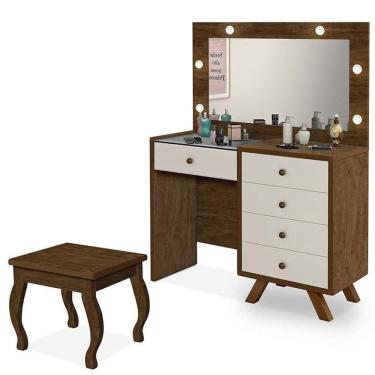 Imagem de Penteadeira Camarim Luna Malbec-off White Com Banqueta - Móveis Luapa Malbec-off White