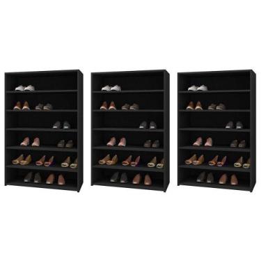 Imagem de Kit 03 Armários Multiuso Sapateira Laís 5 Prateleiras Preto - AJL MÓVE