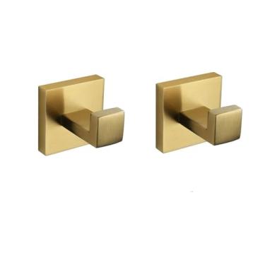 Imagem de Conjunto de banheiro dourado escovado - suporte para toalhas de aço inoxidável - 6 peças de ferragens, 2 ganchos