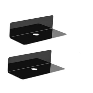 Imagem de YWJLQH Prateleiras flutuantes de acrílico, prateleiras de parede, modernas, estáveis, adesivas, decoração de armazenamento, montadas na parede para bonecos, Preto