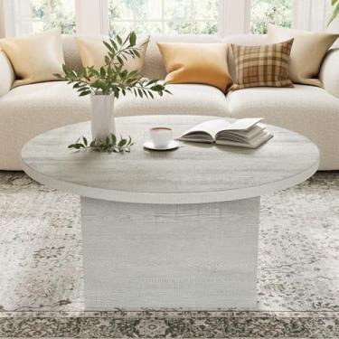 Imagem de AMICLIBER Mesa de centro redonda, mesa de centro de madeira projetada de 89 cm para sala de estar, mesa de chá de coquetel baixa para casa de fazenda, branca