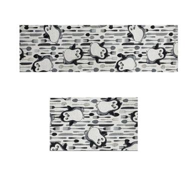 Imagem de Jogo Tapete Cozinha Antiderrapante 48x60 48x120 Oa Ptk Vr (M05Ptk PINGUIM PRETO Branco - ESTAMPADO)