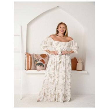 Imagem de Vestido longo de crepe manga 3/4 boho moda indiana hippie - Deeyaa Ind