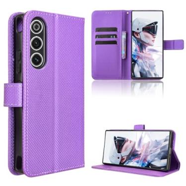 Imagem de Elubugod Capa de couro compatível com ZTE Nubia Red Magic 10 Air, capa flip de couro PU compatível com ZTE Nubia Red Magic 10 Air NX779J capa roxa