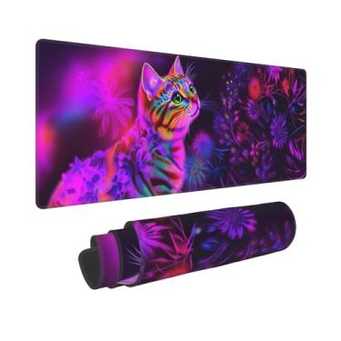 Imagem de Tapete de rato para computador de gato para mesa de jogos, tapetes de mesa grandes, almofadas de teclado de borracha para laptop, escritório, casa, 11,8 x 31,5 cm