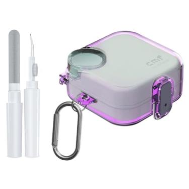 Imagem de POZCIS Capa para CMF Buds 2 Plus/CMF Buds 2 / CMF Buds Pro 2 com trava de segurança, capa protetora transparente de TPU flexível com kit de limpeza e conjunto de acessórios mosquetão (roxo claro)