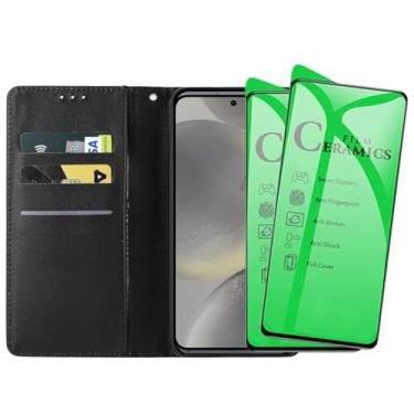 Imagem de Capa Carteira Flip Case para Samsung Galaxy S24 Plus com 2 Películas de Proteção em Cerâmica Premium, Preto