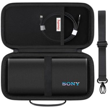 Imagem de Supmay Capa rígida de transporte para alto-falante Bluetooth portátil sem fio Sony ULT Field 3, capa de proteção de alto-falante portátil sem fio com alça de ombro, bolso de malha para cabos de