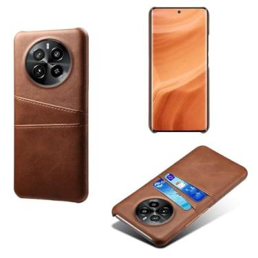 Imagem de Capas Compatível com OPPO Realme GT5 PRO,tampa protetora de couro falso,design de saco de cartão com 2 fendas de cartão atrás,proteção anti-impressão digital e anti-gota-Brown