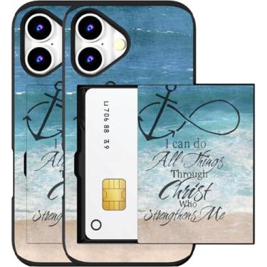 Imagem de MUQR Capa compatível com iPhone 16 com porta-cartão fofo - Design Kawaii, proteção contra quedas de grau militar, capa carteira robusta para mulheres (versículos cristãos da Bíblia preta)