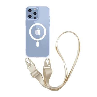Imagem de Capa de celular magnética com alça e cordão para iPhone 16, 15 Pro, 14, 12 Mini e 11 Pro, capa transparente de acrílico, bege, para iPhone 11 Pro Max