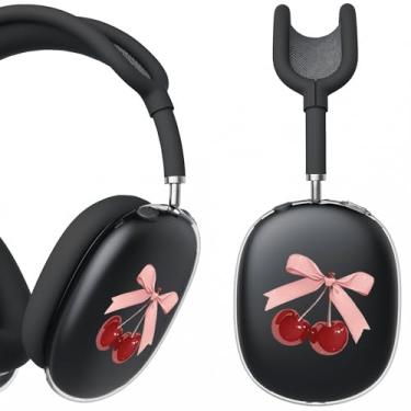 Imagem de BlHMCASE Capa de fone de ouvido para AirPods Max, capa de fone de ouvido transparente com laço de cereja, capa preta de silicone para Apple AirPods Max