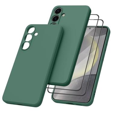 Imagem de Vanjua Capa para Samsung Galaxy S24 Plus, capa protetora fina de silicone líquido elegante compatível com Samsung Galaxy S24 Plus 5G [2 protetores de tela] verde escuro