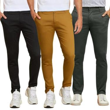 Imagem de Kit 3 Calças de Sarja Chino Com Bolso Traseiro Embutido Alfaiataria Sk
