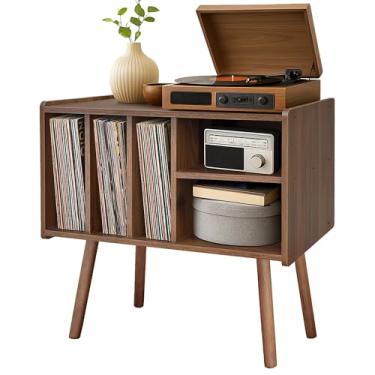 Imagem de Montex Suporte para toca-discos com armazenamento de vinil, mesa de madeira com 5 armários, suporte grande para toca-discos de vinil, suporte para toca-discos, prateleira para escritório, sala de