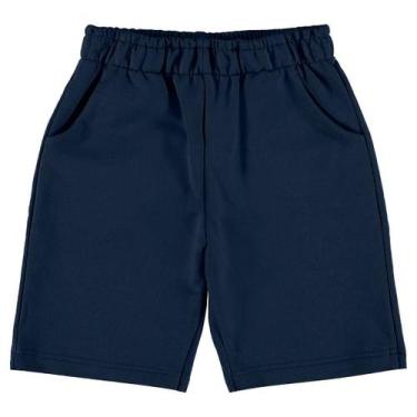 Imagem de Bermuda Infantil Masculina Moletinho Juvenil Moletom Kids Liso Azul Al