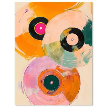 Imagem de Pôster colorido do toca-discos vintage arte de parede em tela moderna abstrata moderna pintura aquarela para sala de estar quarto decoração de parede 30,5 x 40,6 cm sem moldura