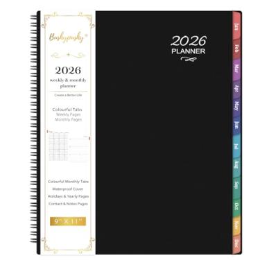 Imagem de Agenda 2026 – Agenda semanal e mensal 2026, agenda de calendário 2026, janeiro de 2026 - dezembro de 2018 x 28 cm, agenda mensal semanal 2026 com abas coloridas, capa à prova d'água, encadernação de