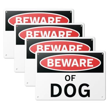 Imagem de 101SignCity Placa de jardim de alumínio de 25,4 cm x 17,8 cm para residências, quintais, portões, garagens, propriedades privadas - "Cuidado com o cachorro" - pacote com 4