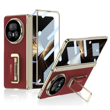 Imagem de FWYANZH Capa de couro para Honor Magic V5, alça de pulso invisível, suporte elegante, tela de lente completa à prova de choque, capa de proteção de dobradiça, vermelha, V5