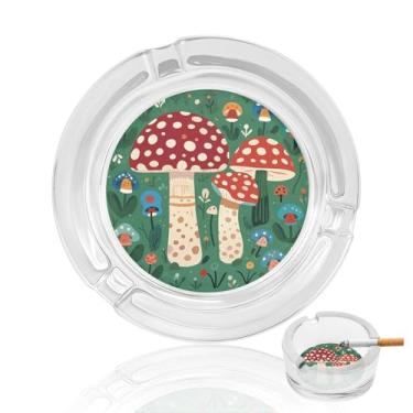 Imagem de Cinzeiro de vidro de cristal de cogumelo hippie, cinzeiro redondo para fumar de vidro resistente, portátil, decorativo, moderno, para uso em casa, escritório, interior, exterior, pátio