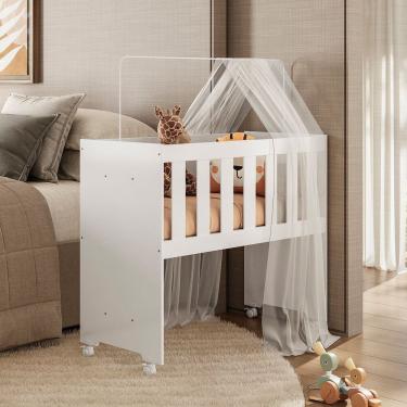 Imagem de Mini Berço Moises Para Quarto Do Bebê 5 em 1 Multifuncional Com Colchão Branco 100% MDF