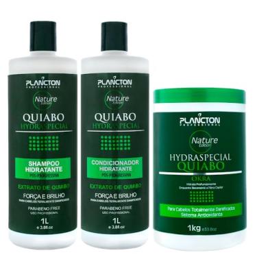 Imagem de Combo Quiabo Plancton – Hidratação Intensa com Extrato de Quiabo (Shampoo e Condicionador 1 L cada + Máscara 1 kg)