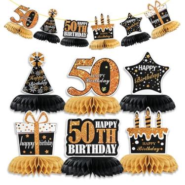 Imagem de 6 peças de decoração de festa preto e dourado, centros de mesa para evento de festa, enfeite de mesa de aniversário para lembrancinha de festa de aniversário adereços de cabine de fotos (aniversário