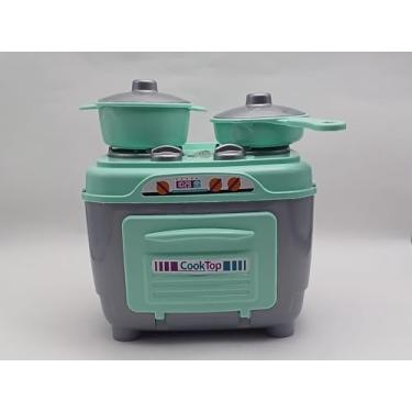 Imagem de Fogão de Brinquedo Infantil com Forno 2 Panelas Cor Cinza e Verde