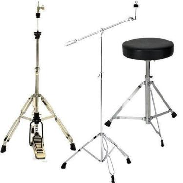 Imagem de Kit Bateria Com Estante Pratos + Banco + Máquina Chimbal