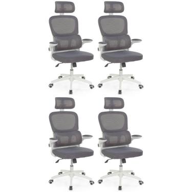 Imagem de Kit 4 Cadeiras De Escritório Executiva Viena Com Regulagem De Altura - Cinza