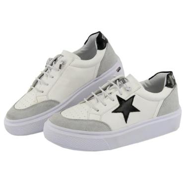 Imagem de Tenis Feminino Casual Camurça Fechamento Cadarço Aplicaçao Estrela Palmilha Gel Macia Dia a Dia Tamanho:39;Cor:Branco+Preto;Gênero:Feminino;Departamento BS:Esporte