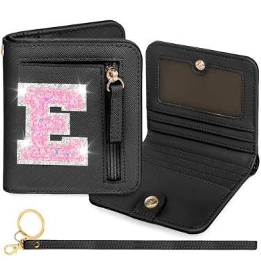 Imagem de YQE Carteira com inicial RFID para meninas pequenas, presentes na moda, aniversário, Natal, meia ideia de presente para adolescentes, filha, neta, sobrinha, 6, 7, 8, 9, 10, 11, 12, 13 anos, Preto, E
