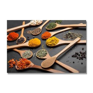 Imagem de NHLDZYH Tela decorativa cozinha, arte vintage especiarias coloridas, arte de parede quadros para sala de estar quarto cozinha. (Condimento 24), 70 x 105 cm apenas tela