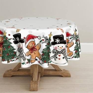 Imagem de Horaldaily Toalha de mesa redonda de Natal de 152 cm x 152 cm, boneco de neve, boneco de neve, branca, lavável para decoração de festa, piquenique, jantar