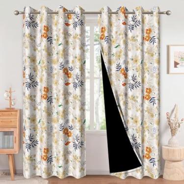 Imagem de Baocicco Cortinas blackout 153 cm de comprimento, conjunto de 2 painéis com estampa floral, cortinas para sala de estar, isolamento térmico, cortinas de janela para quarto 66Lx63C