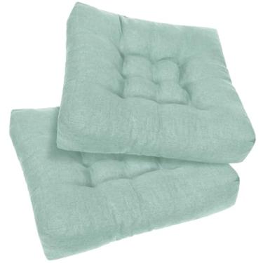 Imagem de PRONOUS Almofadas de meditação verde sálvia, almofadas de chão quadradas grandes de linho para adultos 56 x 56 x 11,7 cm, almofadas tufadas para ioga, sala de estar, tatami, decoração de casa, pacote