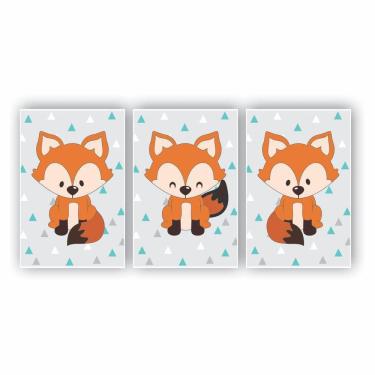 Imagem de Kit Placas Quadros 3 Pçs 20X30 Infantil Raposinha
