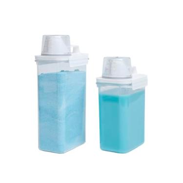 Imagem de Oikos - Kit 2 Dispenser Porta Sabão em Pó, Líquido e Amaciante com Copo Medidor e Trava para Lavanderia 1,8L e 2,3L