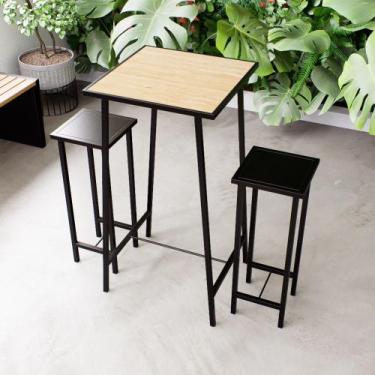 Imagem de Conjunto Mesa Alta Bar Bistrô Pinus 2 Bancos Preto Botequim Industrial