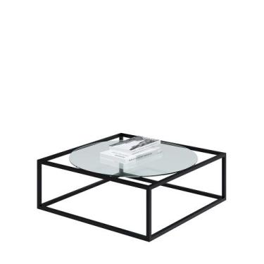 Imagem de Mesa De Centro Sala 64x64x33cm Aço Preto e Vidro Industrial Moon - Don
