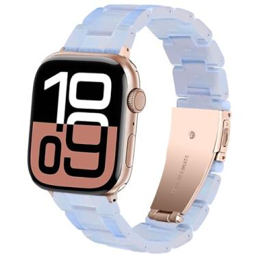 Imagem de SPINYE Pulseira de substituição de resina colorida de 38 mm, 40 mm, 41 mm e 42 mm, para Apple Watch séries 10/9/8 / Ultra/7 / SE / 6/5 / 4/3 feminino e masculino (azul sereia)