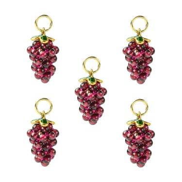 Imagem de UR URLIFEHALL 5 peças de pingentes de uva 3D de granada natural, pingentes de frutas de cristal liso para pulseira faça você mesmo, colar, brincos, chaveiros, joias