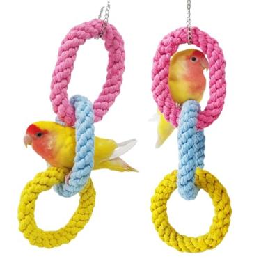 Imagem de Brinquedos coloridos de pássaros para gaiola, brinquedos de corda de escalada para papagaios, calopsitas, periquitos, periquitos, planadores de açúcar, chinchilas, ratos, poleiro de pássaro pendurado