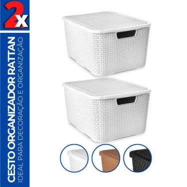 Imagem de Kit 2 Caixas Cesto Rattan Organizadora c/ Tampa 15L 34x26 - Arqplast, 